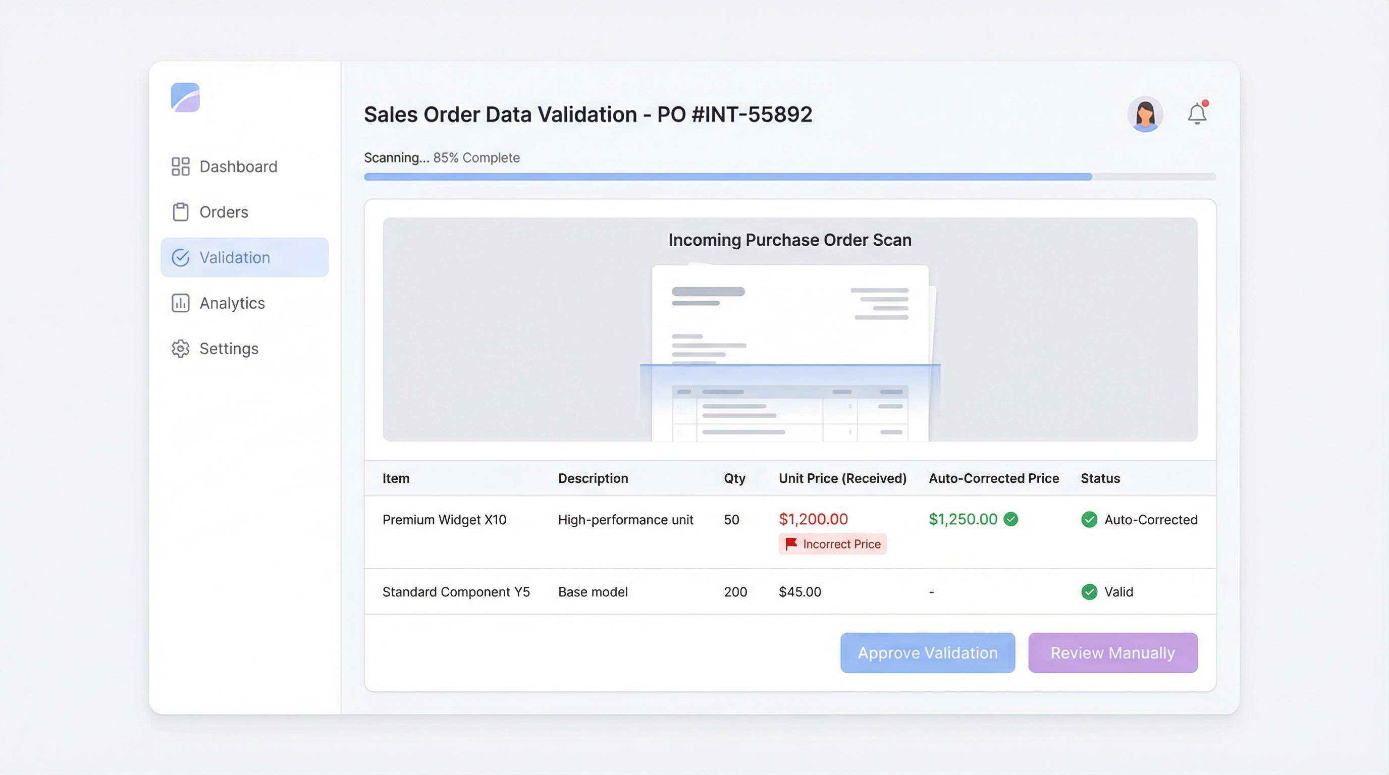 DATA VALIDATION: Stop Manual Order Checking